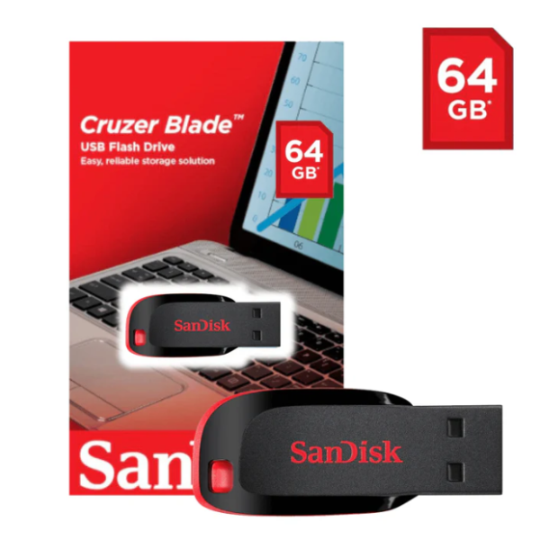 SANDISK CRUZER BLADE USB FLASH DRIVE 64GB BLACK(SDCZ50-064G-B35)